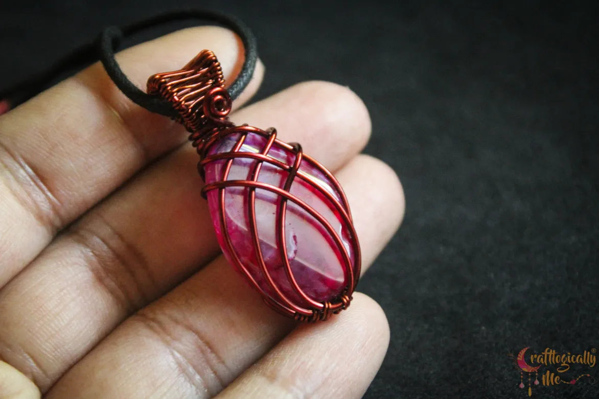 Pink & Purple Onyx Cross Over Pendant – Handmade Wire Wrapped Jewelry