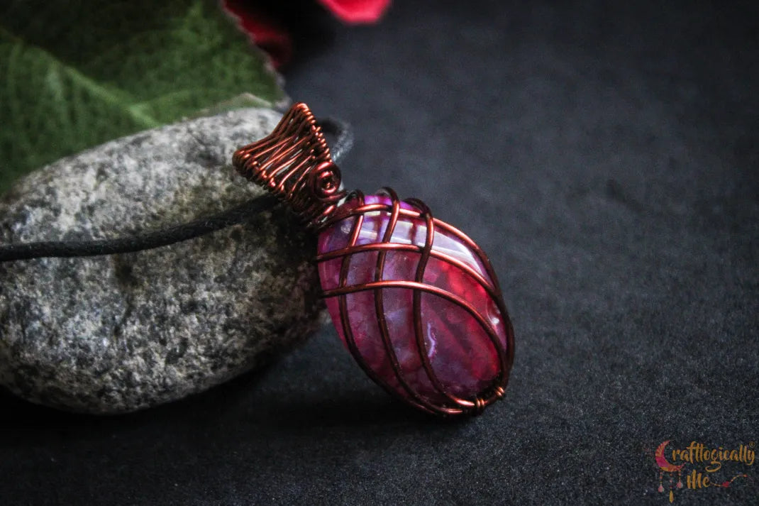 Pink & Purple Onyx Cross Over Pendant – Handmade Wire Wrapped Jewelry
