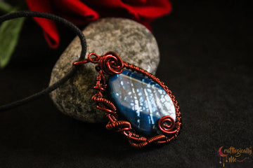 Blue Onyx Asymmetric Wire Wrapped Pendant – Handmade Anti-Tarnish Jewelry
