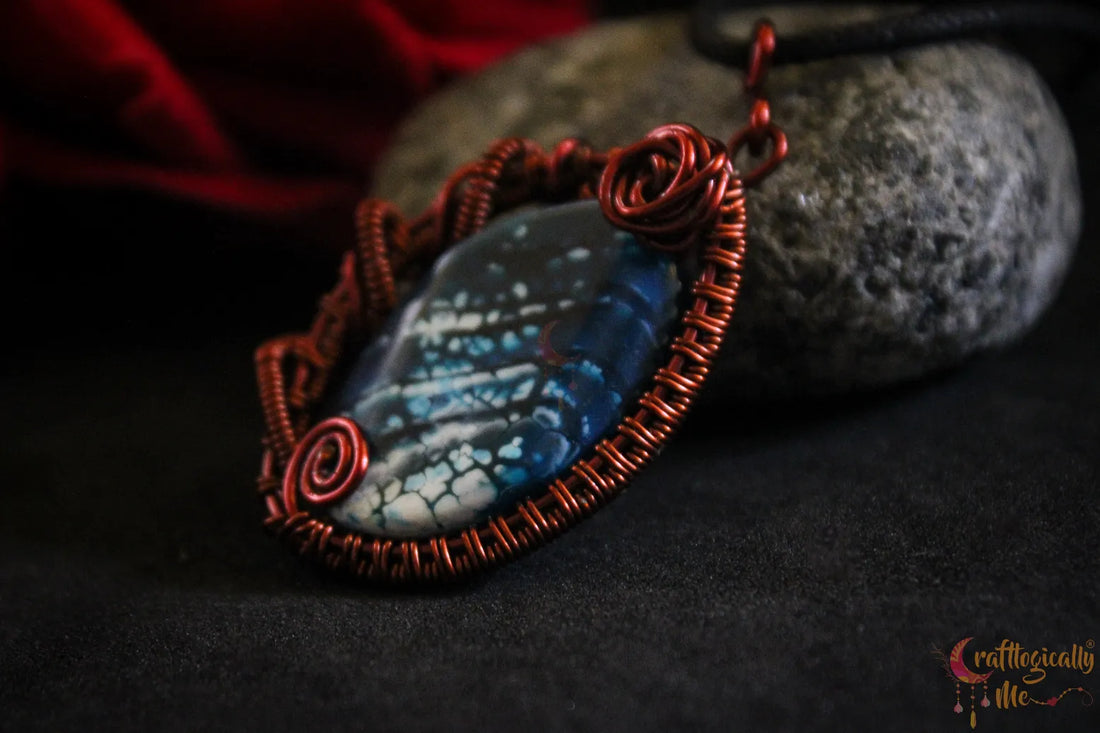Blue Onyx Asymmetric Wire Wrapped Pendant – Handmade Anti-Tarnish Jewelry