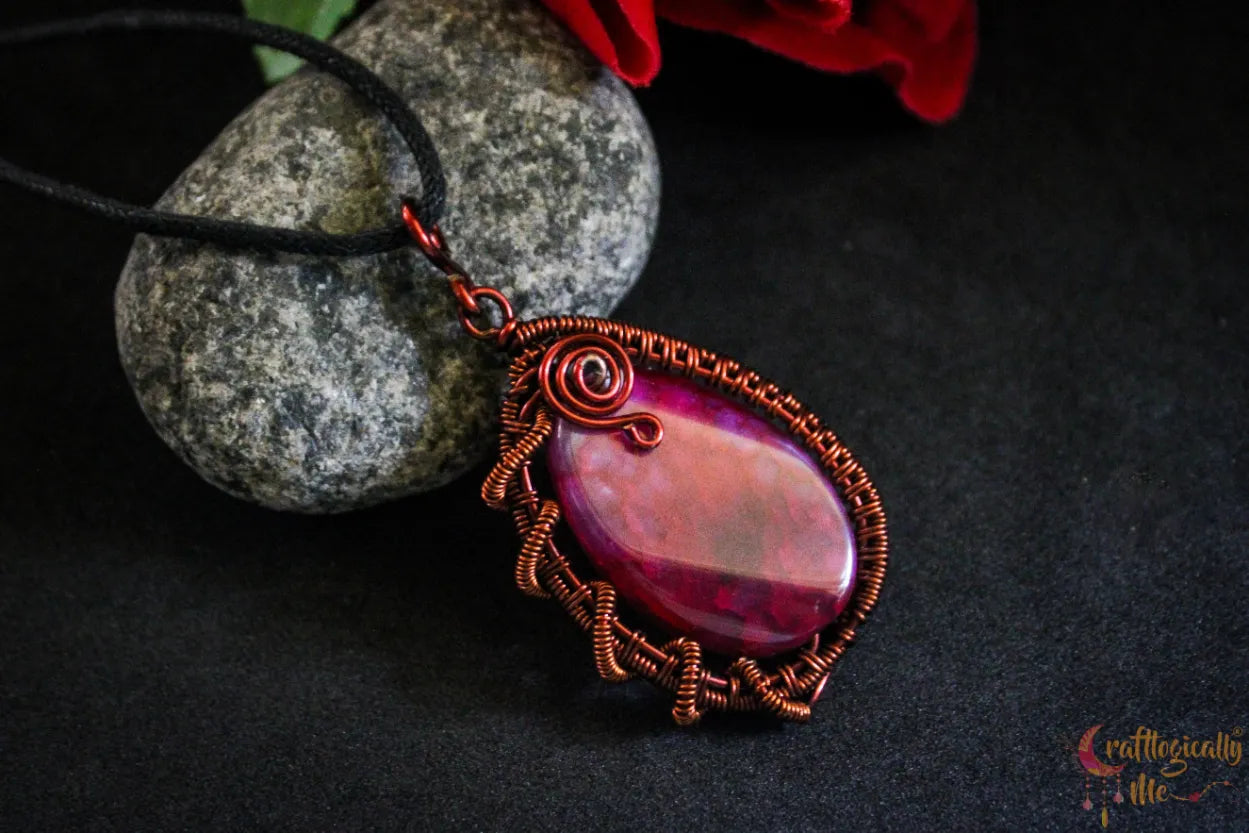 Pink Onyx Abstract Wire Wrapped Pendant – Handmade Anti-Tarnish Jewelry