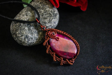 Pink Onyx Abstract Wire Wrapped Pendant – Handmade Anti-Tarnish Jewelry