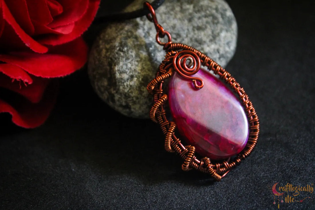 Pink Onyx Abstract Wire Wrapped Pendant – Handmade Anti-Tarnish Jewelry