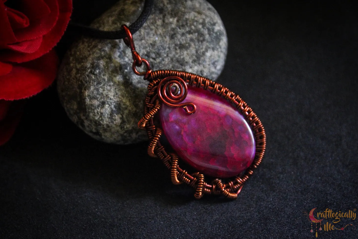 Pink Onyx Abstract Wire Wrapped Pendant – Handmade Anti-Tarnish Jewelry