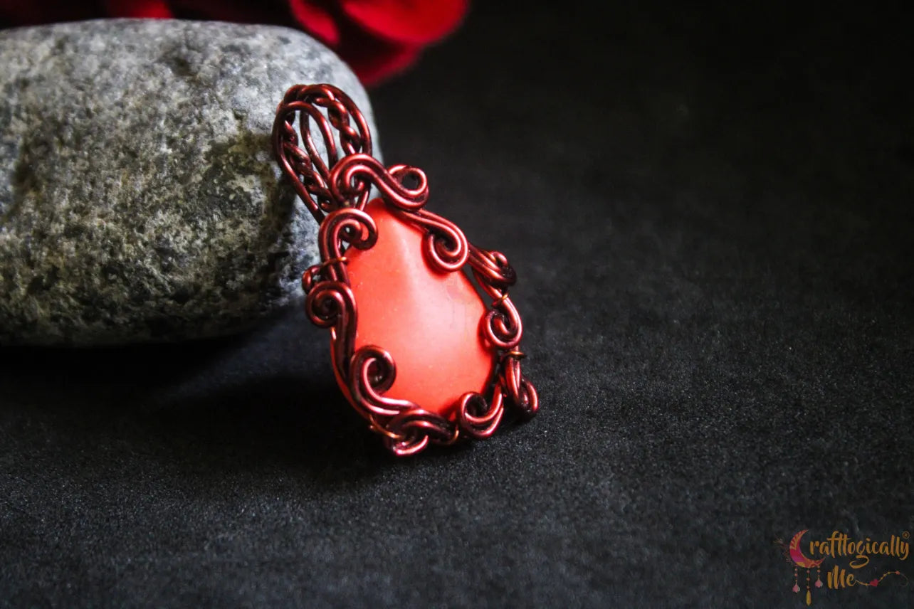 Orange Howlite Swirl Wire Wrapped Pendant – Handmade Anti-Tarnish Jewelry