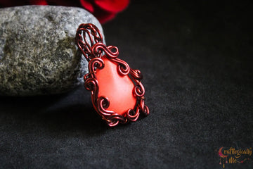 Orange Howlite Swirl Wire Wrapped Pendant – Handmade Anti-Tarnish Jewelry