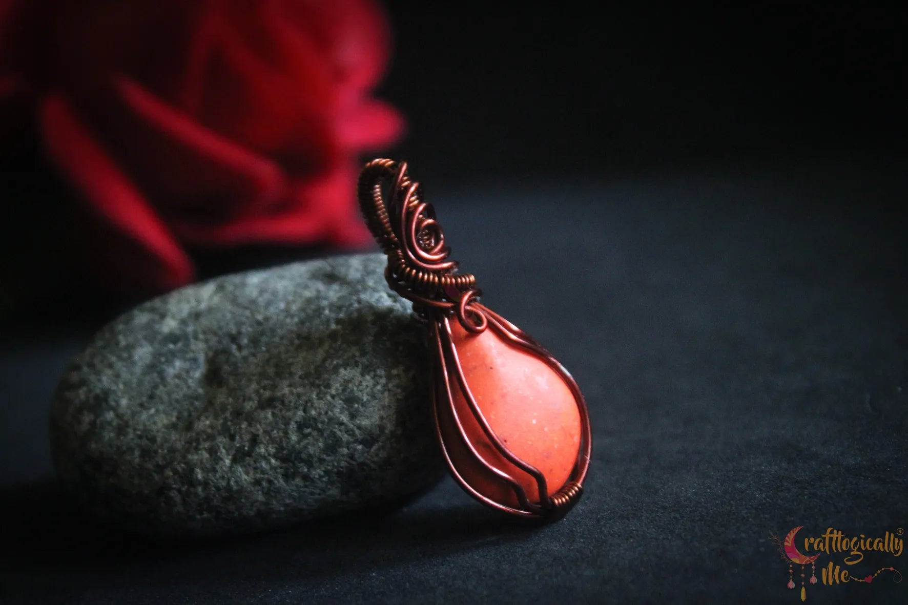 Orange Howlite Teardrop Wire Wrapped Pendant – Handmade Anti-Tarnish Jewelry