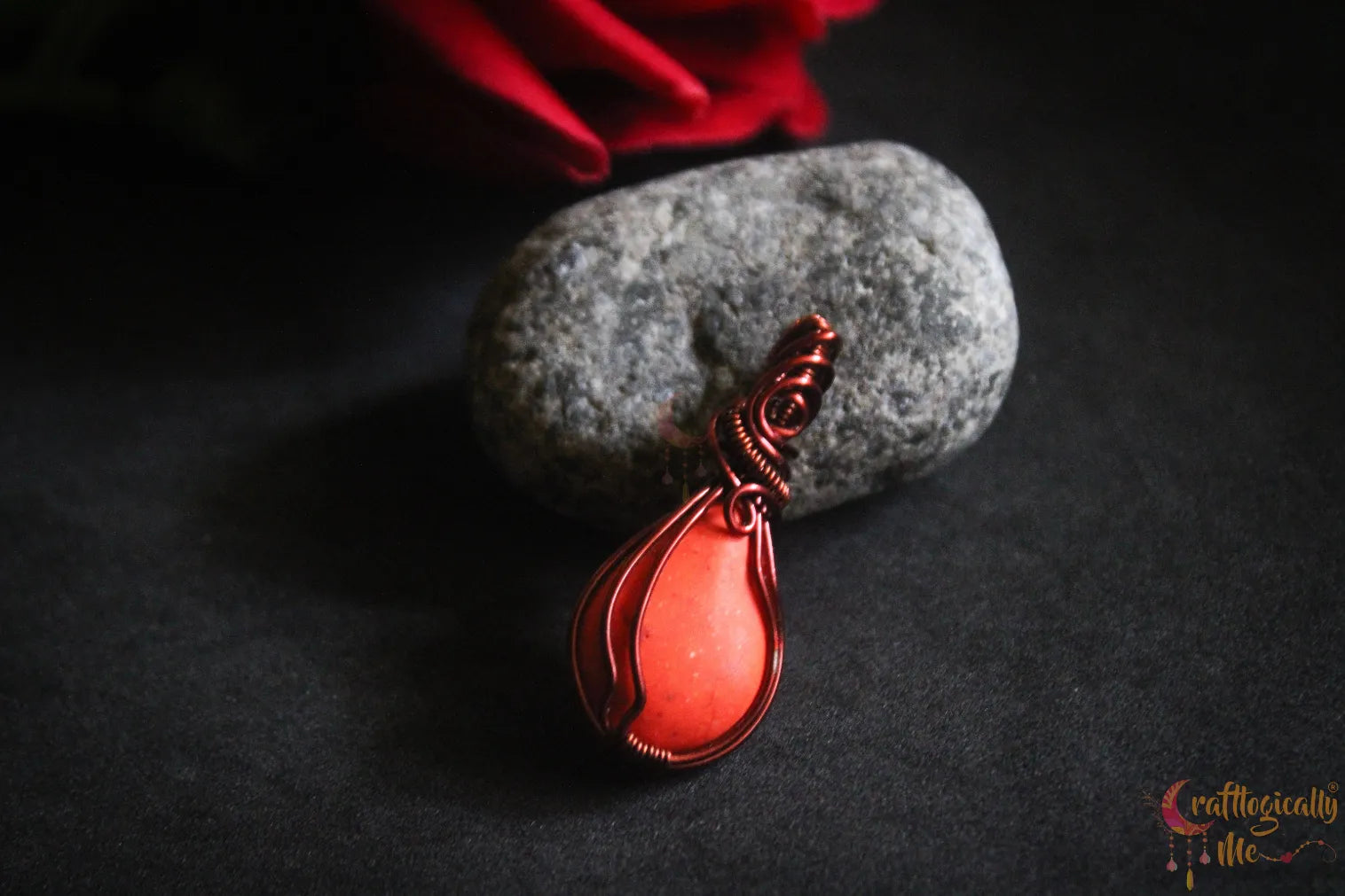 Orange Howlite Teardrop Wire Wrapped Pendant – Handmade Anti-Tarnish Jewelry