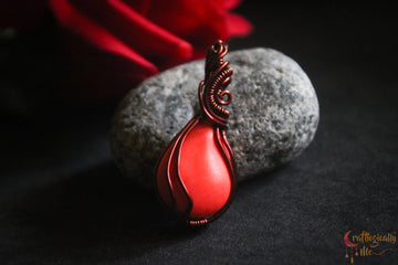 Orange Howlite Teardrop Wire Wrapped Pendant – Handmade Anti-Tarnish Jewelry