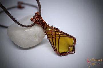 Amber Agate Gemstone Pendant – Handmade Anti-Tarnish Copper Wire Wrapped Jewelry