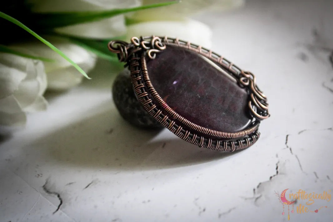 Purple Agate Bead Pendant – Handmade Oxidized Copper Wire Wrapped Jewelry