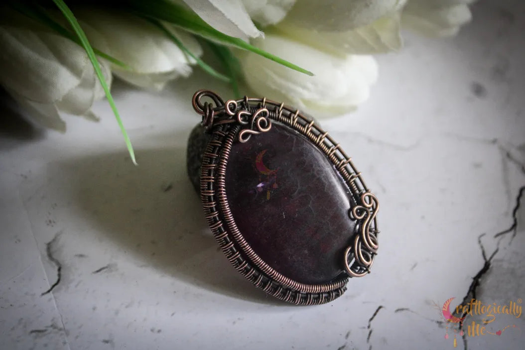 Purple Agate Bead Pendant – Handmade Oxidized Copper Wire Wrapped Jewelry