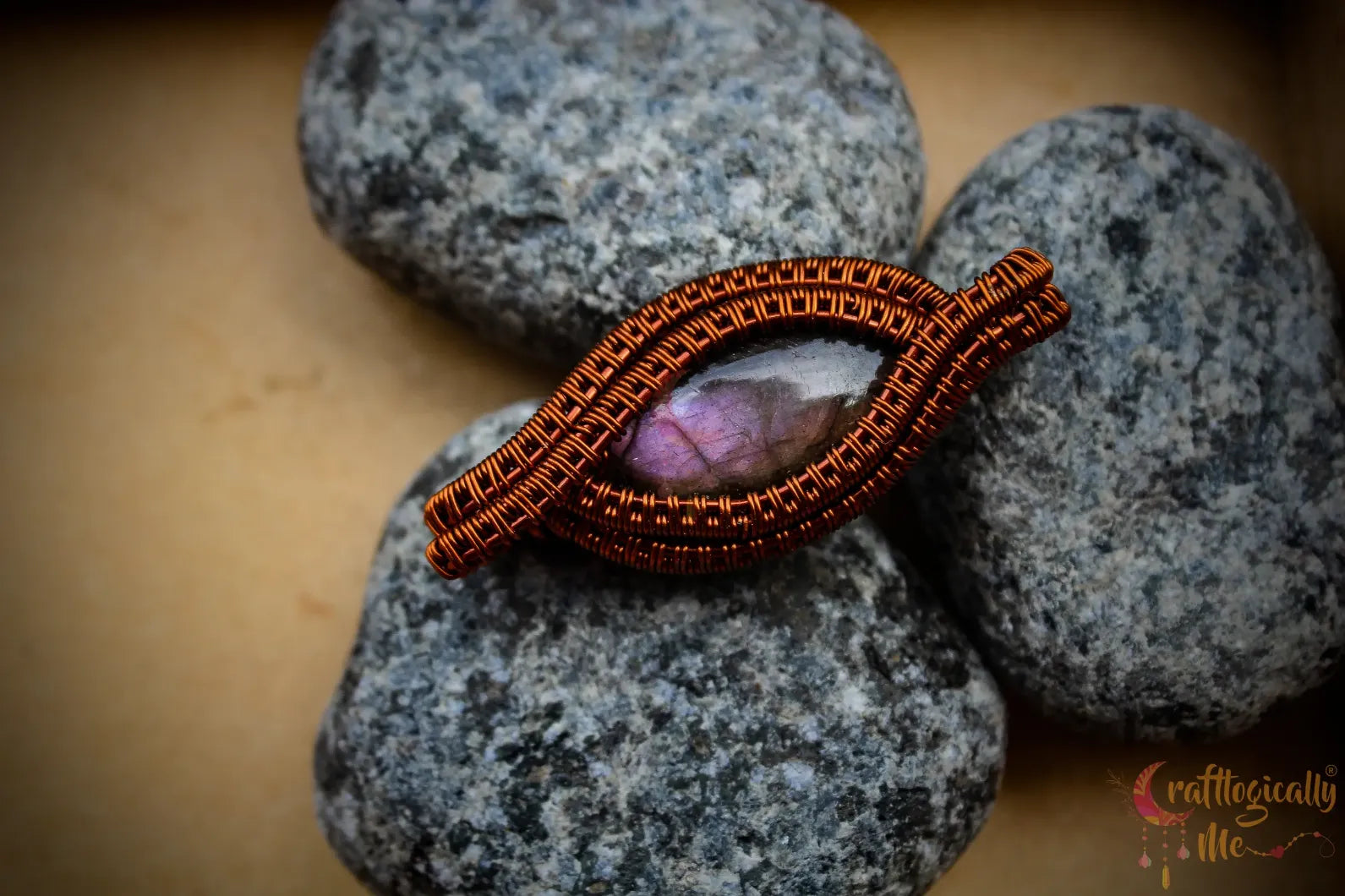 Purple Labradorite Gemstone Marquee Pendant – Handmade Anti-Tarnish Copper Wire Wrapped Jewelry