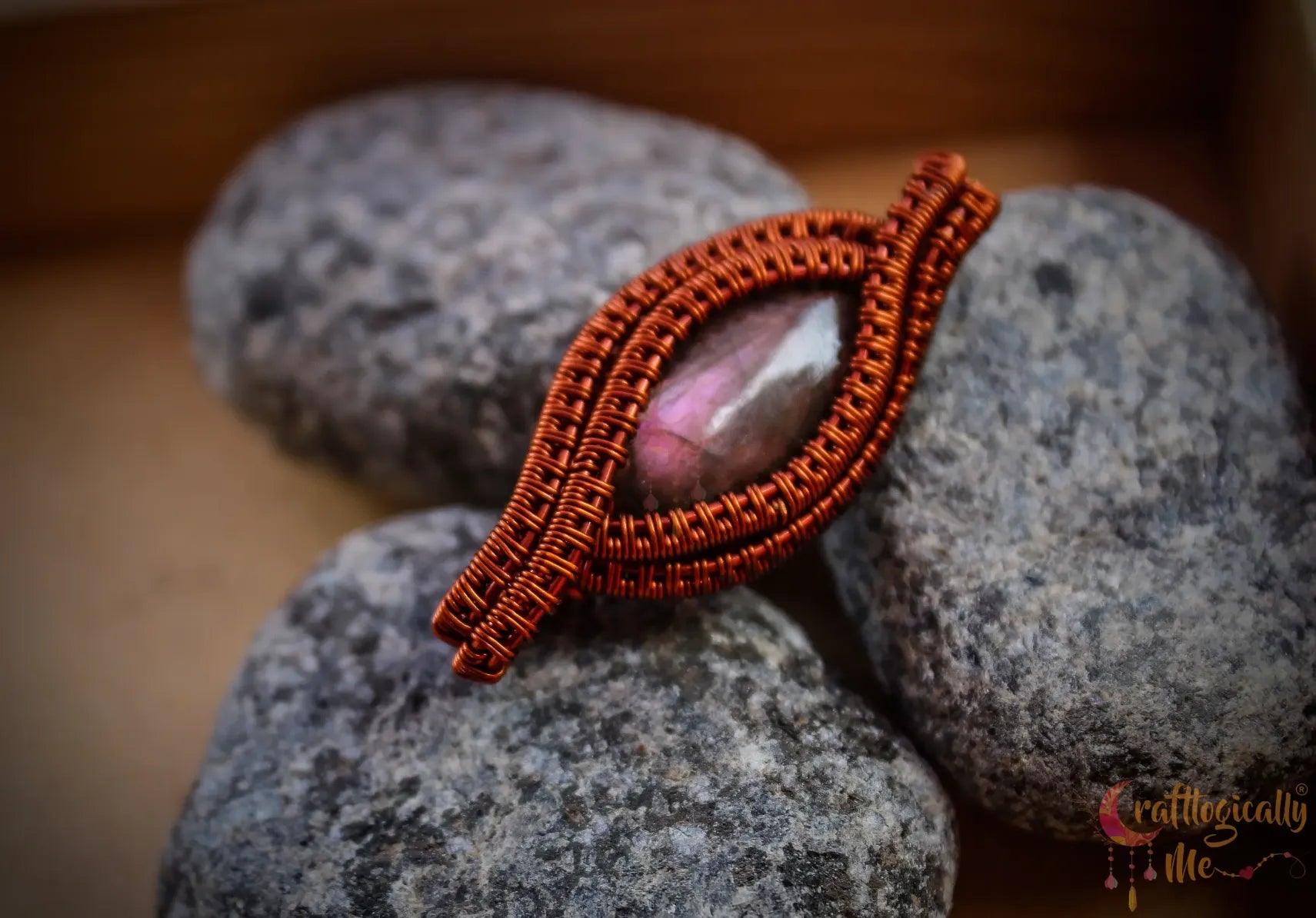 Purple Labradorite Gemstone Marquee Pendant – Handmade Anti-Tarnish Copper Wire Wrapped Jewelry