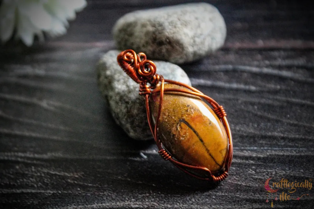 Jasper Gemstone Minimalist Pendant – Handmade Anti-Tarnish Copper Wire Wrapped Jewelry
