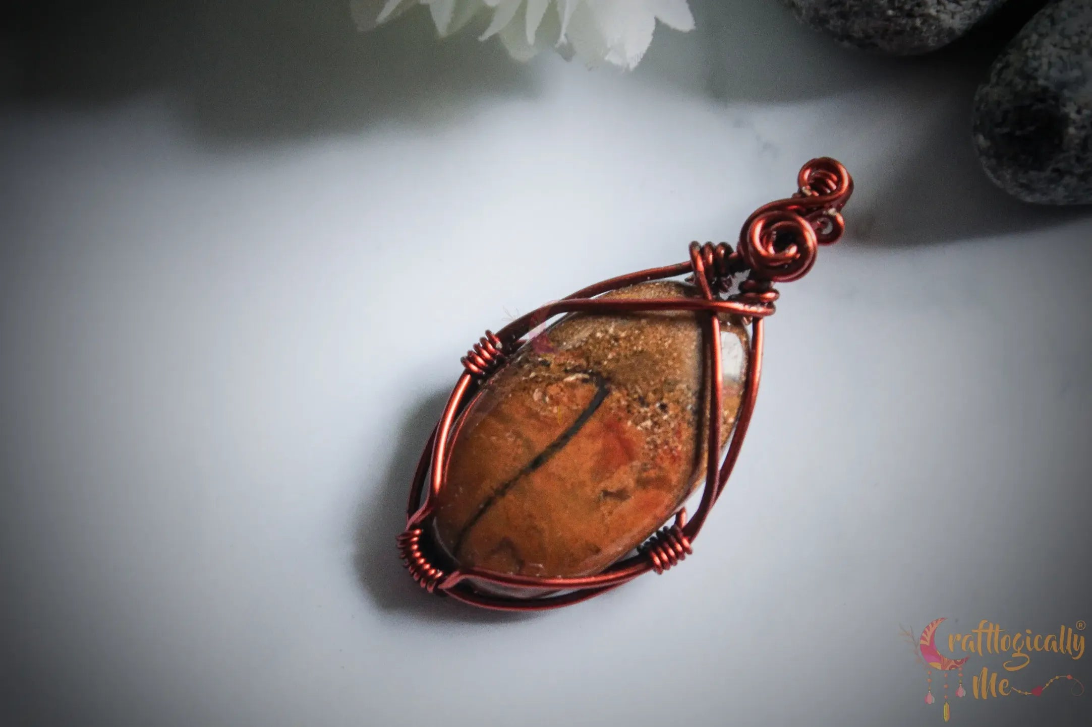 Jasper Gemstone Minimalist Pendant – Handmade Anti-Tarnish Copper Wire Wrapped Jewelry