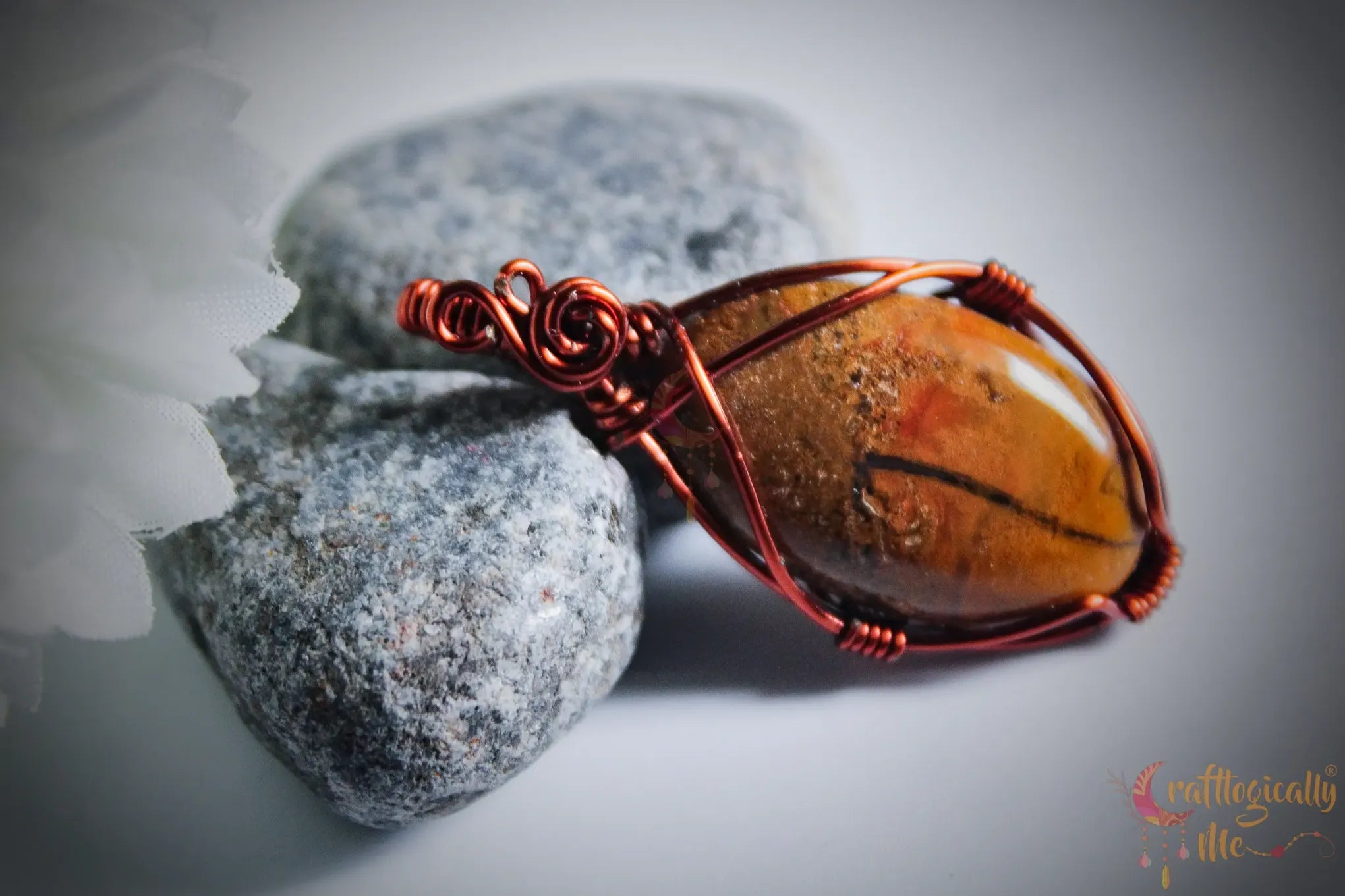 Jasper Gemstone Minimalist Pendant – Handmade Anti-Tarnish Copper Wire Wrapped Jewelry