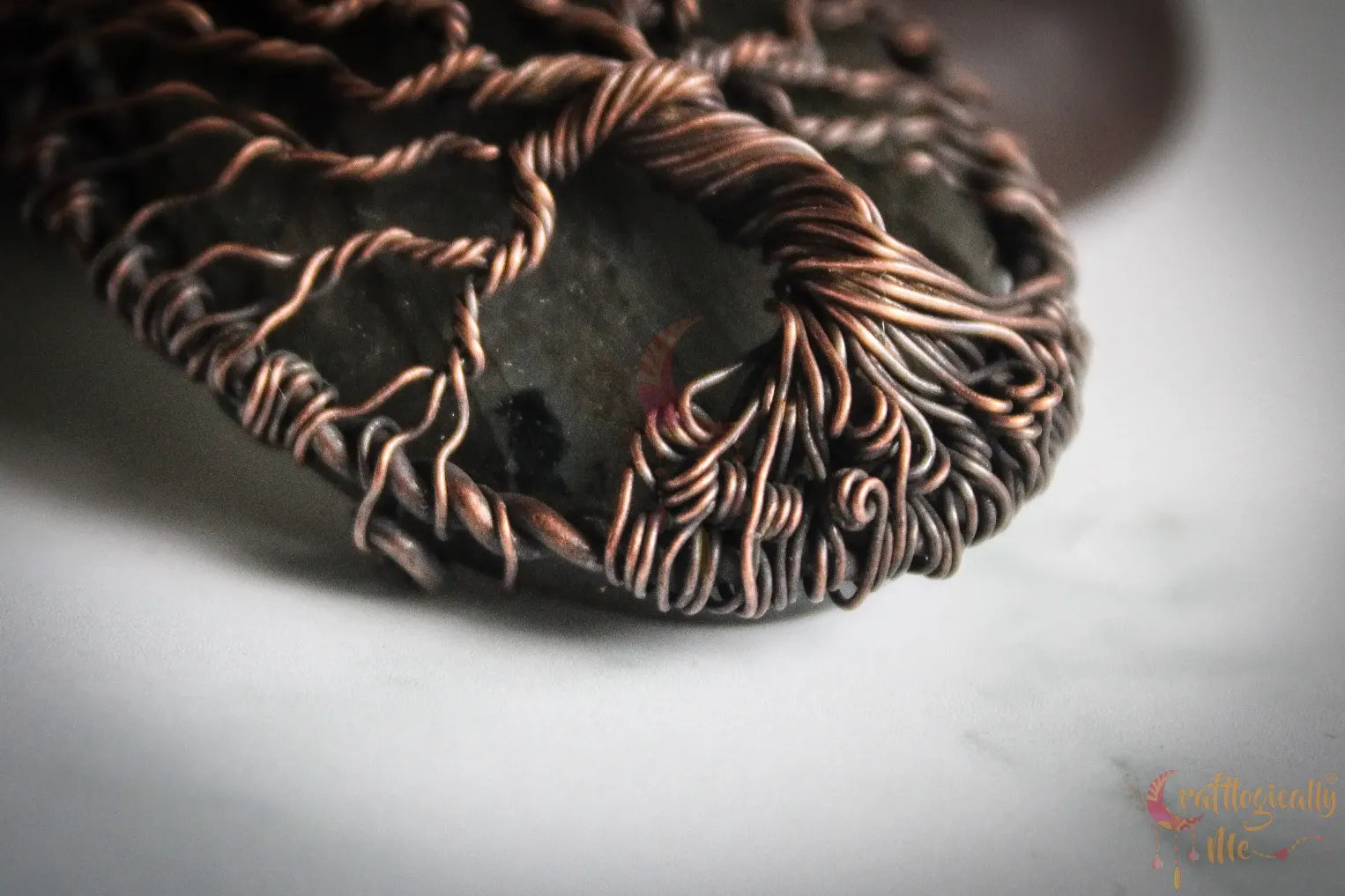 Purple Labradorite Gemstone Tree of Life Pendant – Handmade Oxidized Copper Wire Wrapped Jewelry