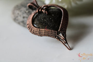 Black Sunstone Gemstone Heart Pendant – Handmade Oxidized Copper Wire Wrapped Jewelry