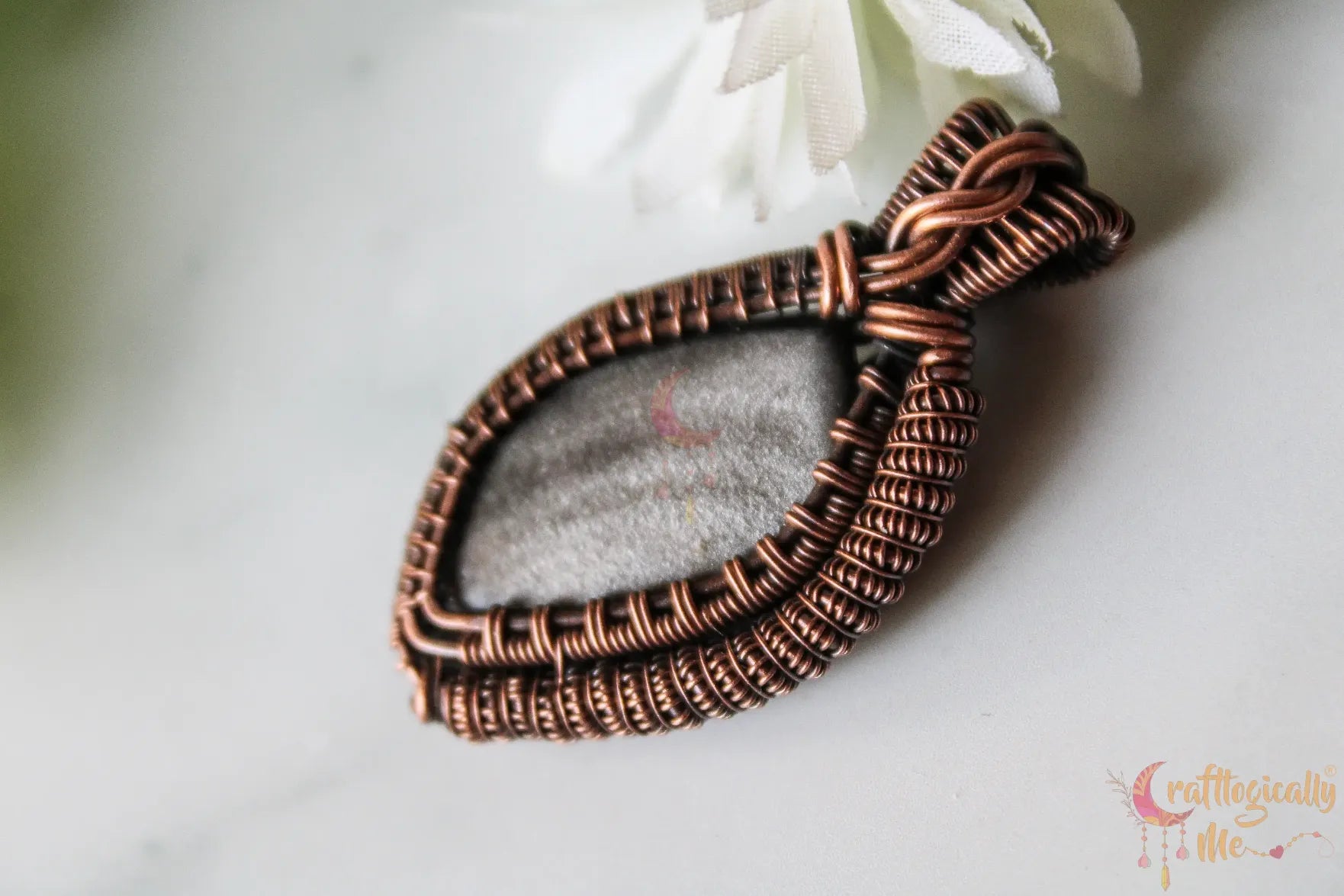 Silver Obsidian Gemstone Pendant – Handmade Oxidized Copper Wire Wrapped Jewelry