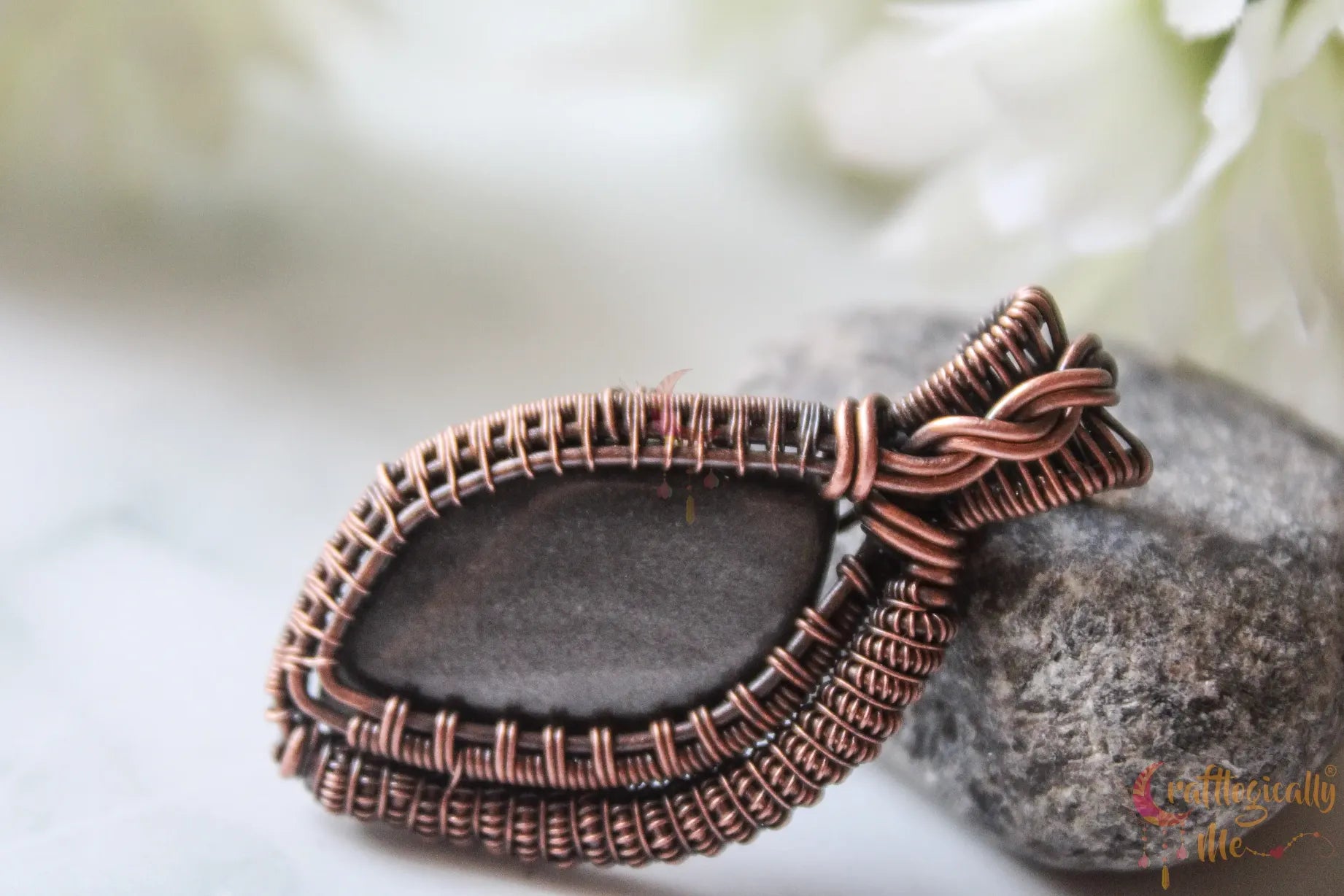 Silver Obsidian Gemstone Pendant – Handmade Oxidized Copper Wire Wrapped Jewelry