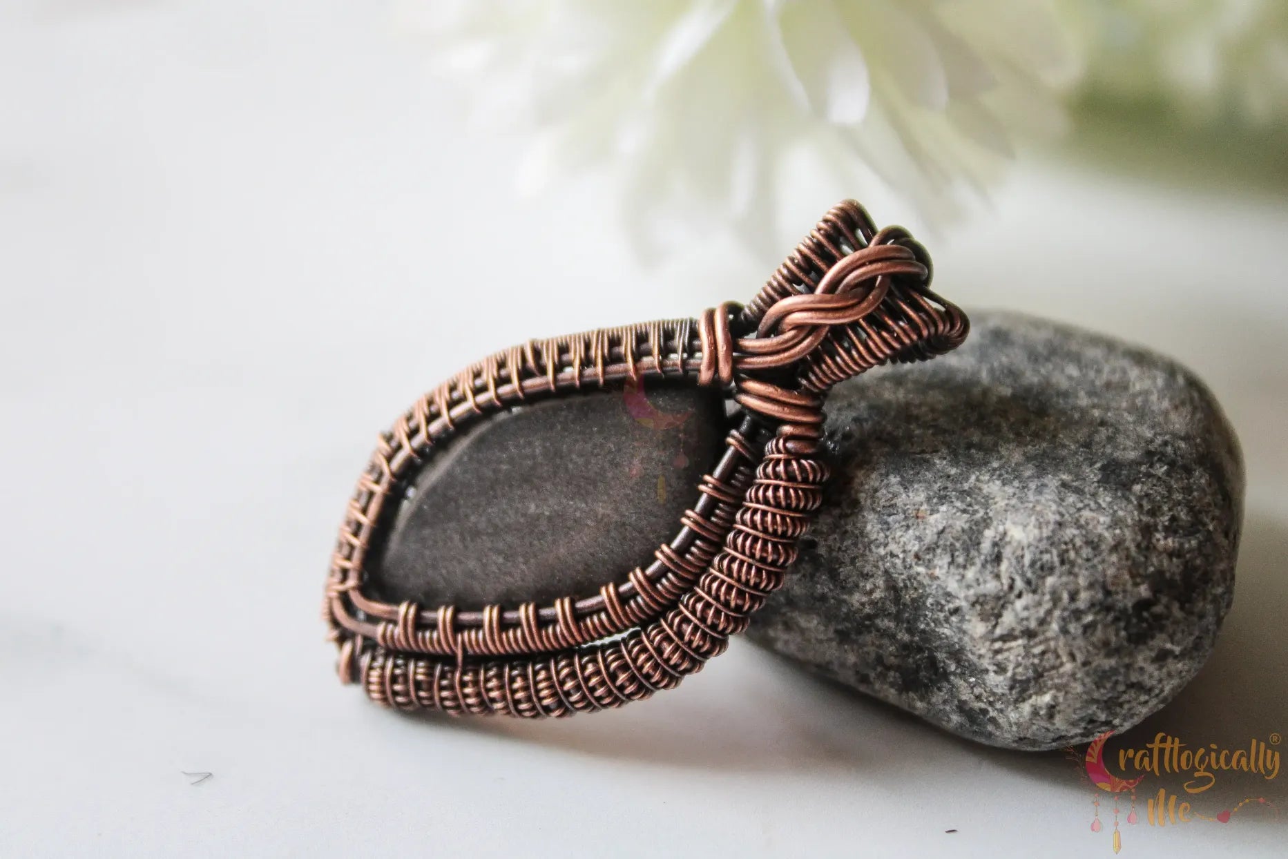 Silver Obsidian Gemstone Pendant – Handmade Oxidized Copper Wire Wrapped Jewelry