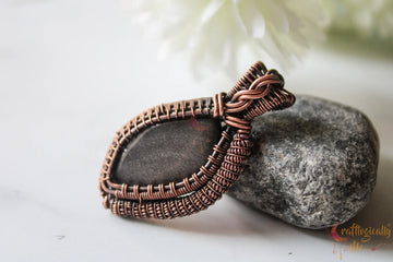 Silver Obsidian Gemstone Pendant – Handmade Oxidized Copper Wire Wrapped Jewelry