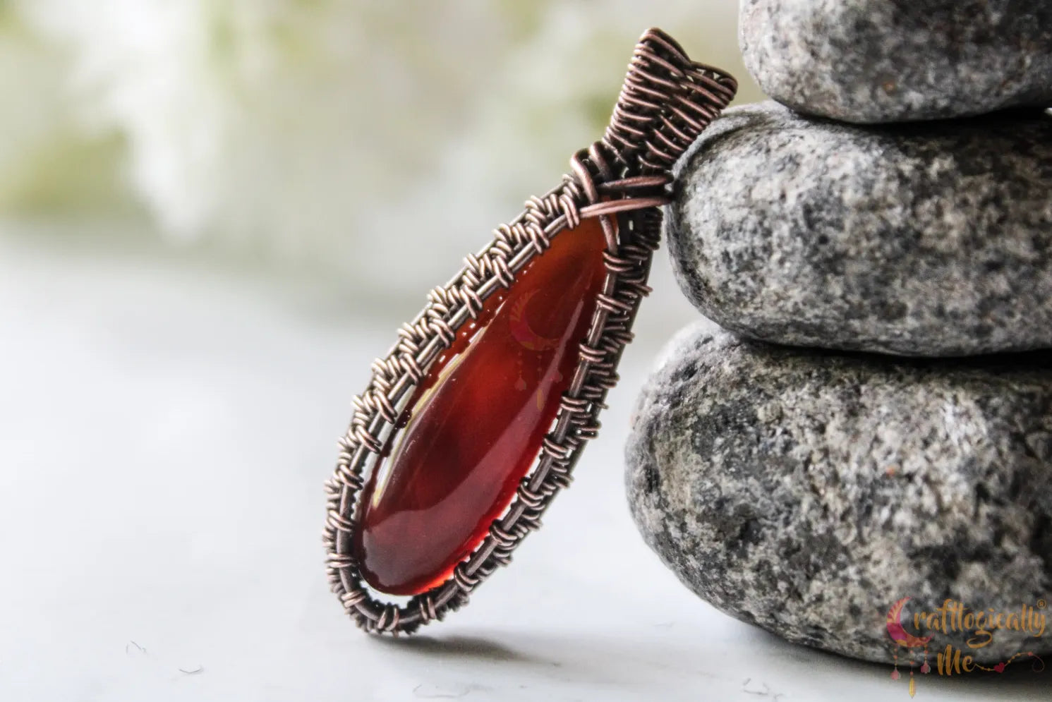 Agate Gemstone Wire Wrapped Pendant – Handmade Oxidized Copper Jewelry