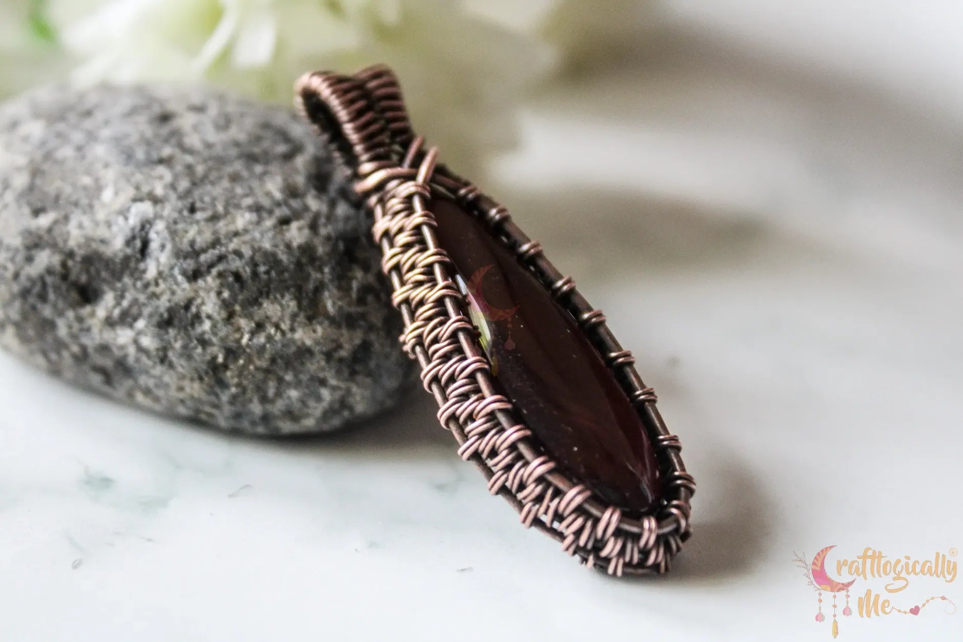 Agate Gemstone Wire Wrapped Pendant – Handmade Oxidized Copper Jewelry