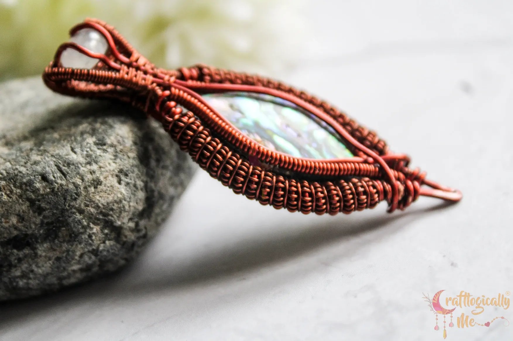 Abalone Marquee Coiled Coil Wire Wrap Pendant – Handmade Anti-Tarnish Copper Jewelry