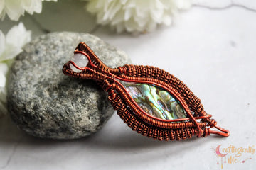 Abalone Marquee Coiled Coil Wire Wrap Pendant – Handmade Anti-Tarnish Copper Jewelry
