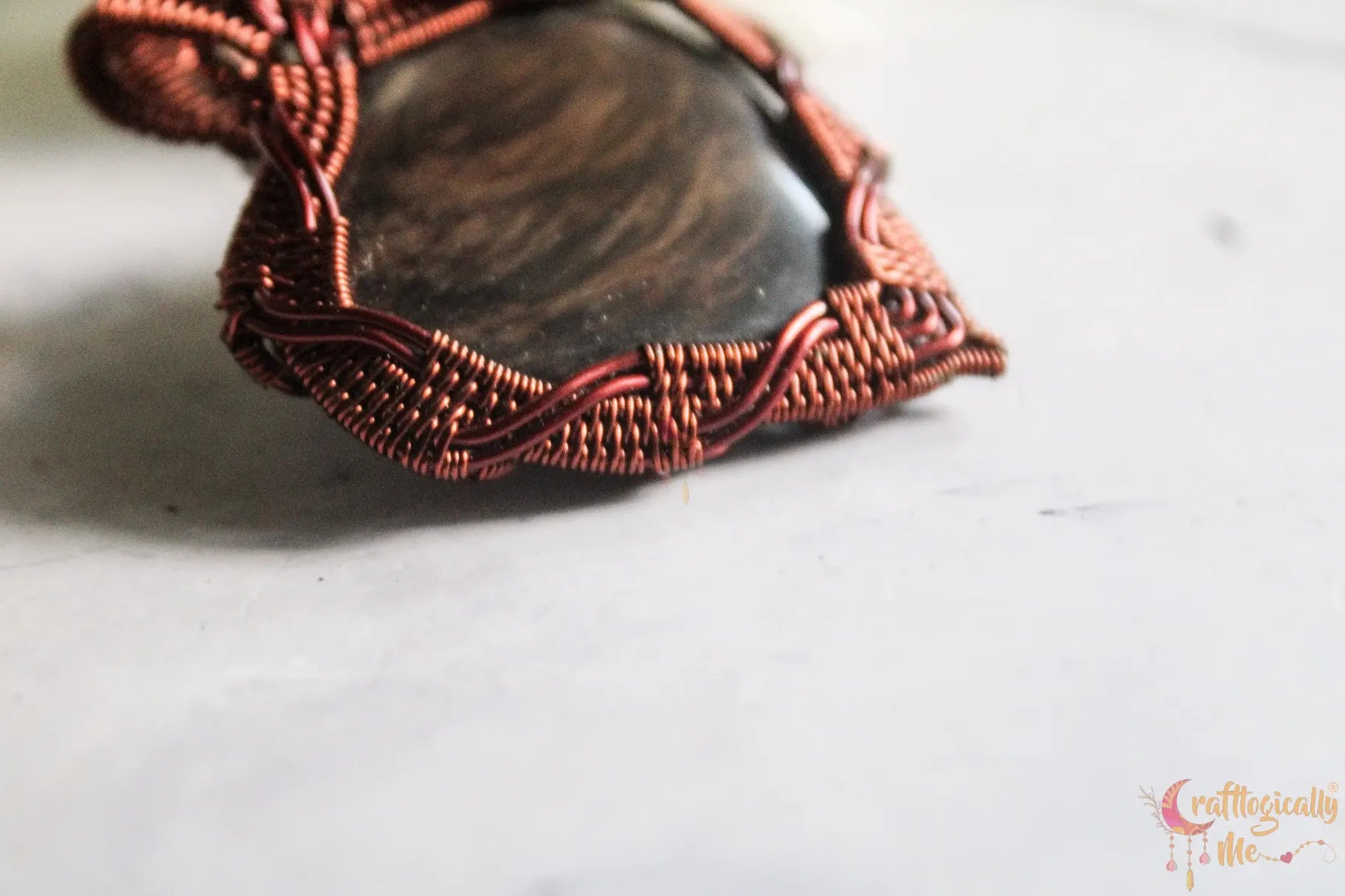 Fire Sheen Obsidian Heart Criss Cross Wire Wrap Pendant – Handmade Anti-Tarnish Copper Jewelry