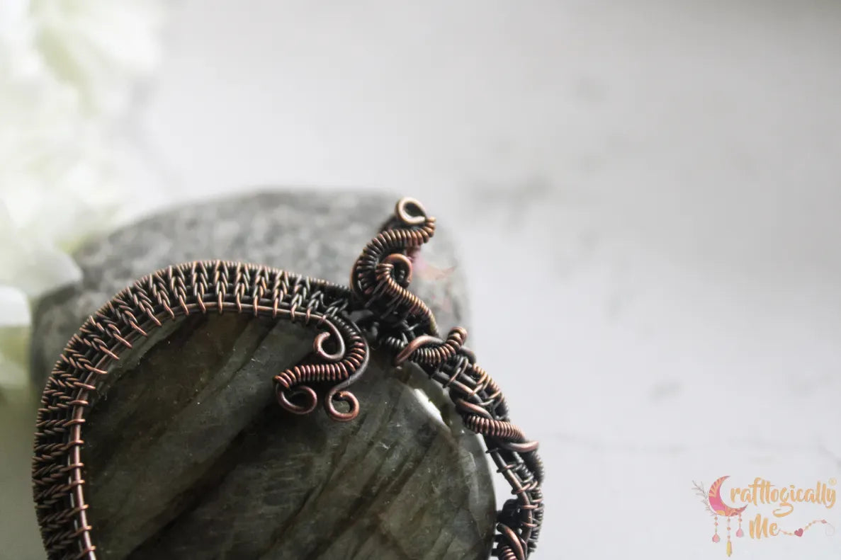 Yellow Flash Labradorite Gemstone Heart Pendant – Oxidized Copper Wire Wrapped Jewelry