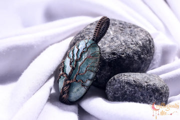 Amazonite Gemstone Braided Tree of Life Pendant – Oxidized Copper Wire Wrapped Jewelry
