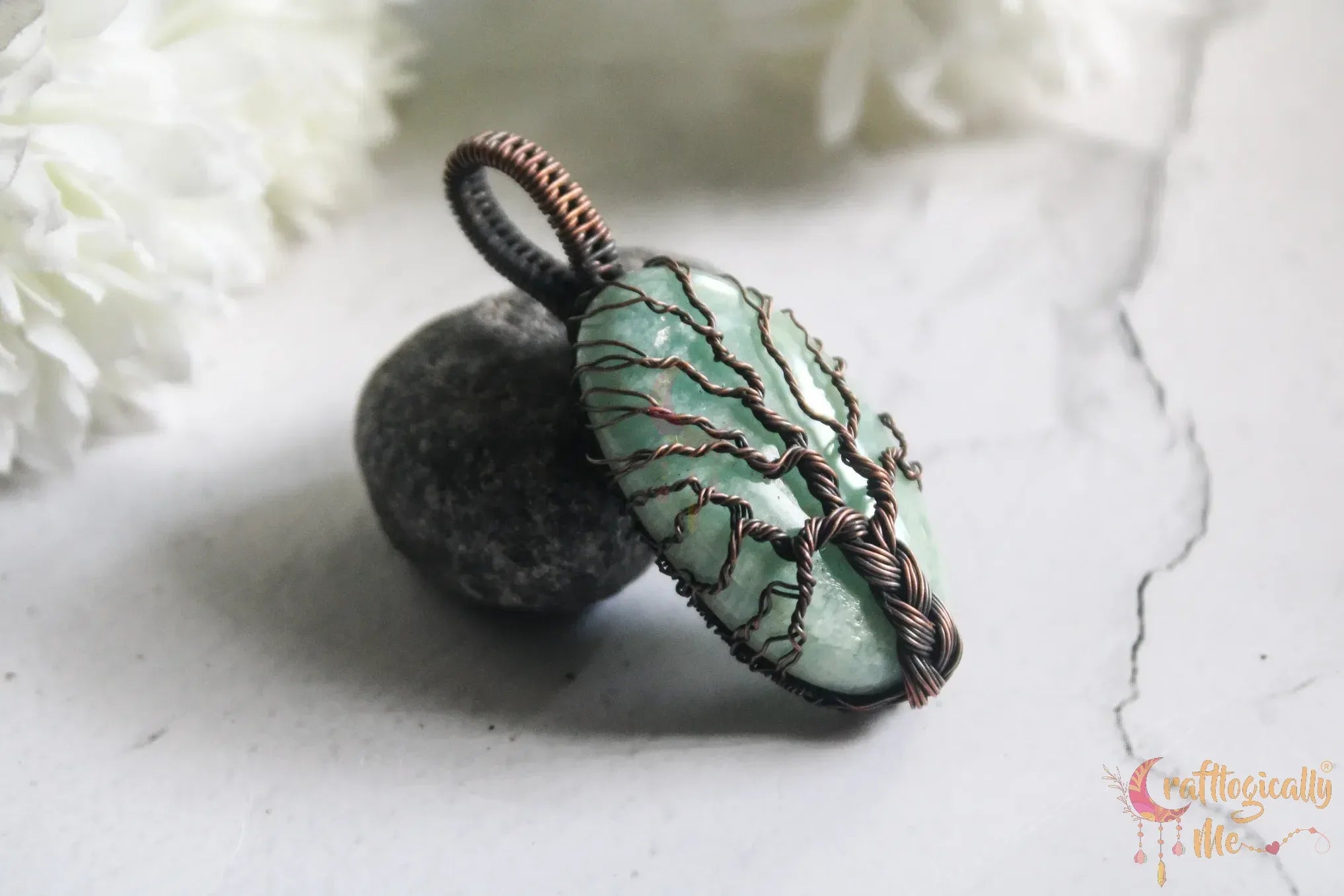 Amazonite Gemstone Braided Tree of Life Pendant – Oxidized Copper Wire Wrapped Jewelry