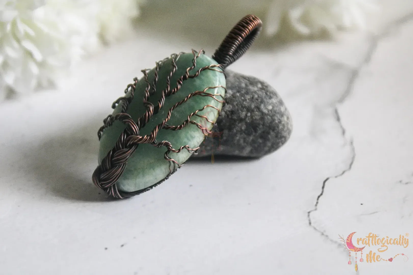 Amazonite Gemstone Braided Tree of Life Pendant – Oxidized Copper Wire Wrapped Jewelry