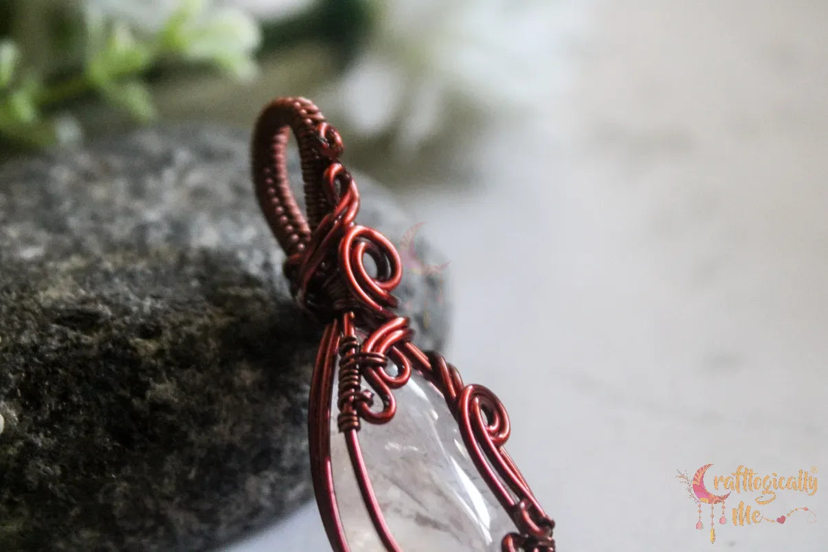 Rose Quartz Gemstone Swirly Wrap Pendant – Handmade Anti-Tarnish Copper Jewelry
