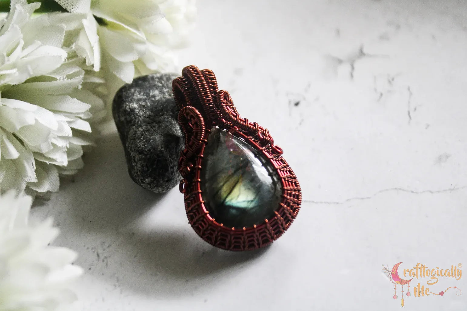 Multi-Flash Labradorite Gemstone Drop Wrap Pendant – Handmade Wire Wrapped Jewelry