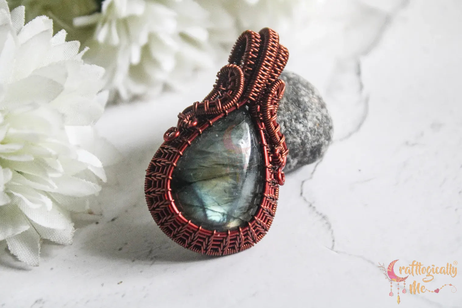 Multi-Flash Labradorite Gemstone Drop Wrap Pendant – Handmade Wire Wrapped Jewelry