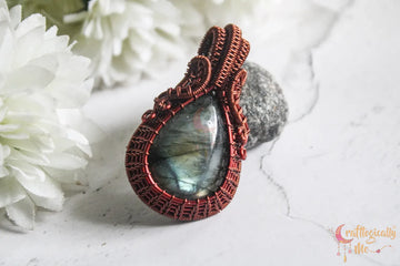 Multi-Flash Labradorite Gemstone Drop Wrap Pendant – Handmade Wire Wrapped Jewelry