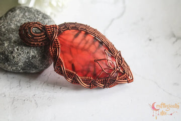 Red Synthetic Gemstone Lotus Criss Cross Wrap Pendant – Handmade Wire Wrapped Jewelry