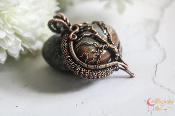 Picture Jasper Gemstone Coiled Coil Tree of Life Pendant – Handmade Oxidized Copper Wire Wrapped Jewelry