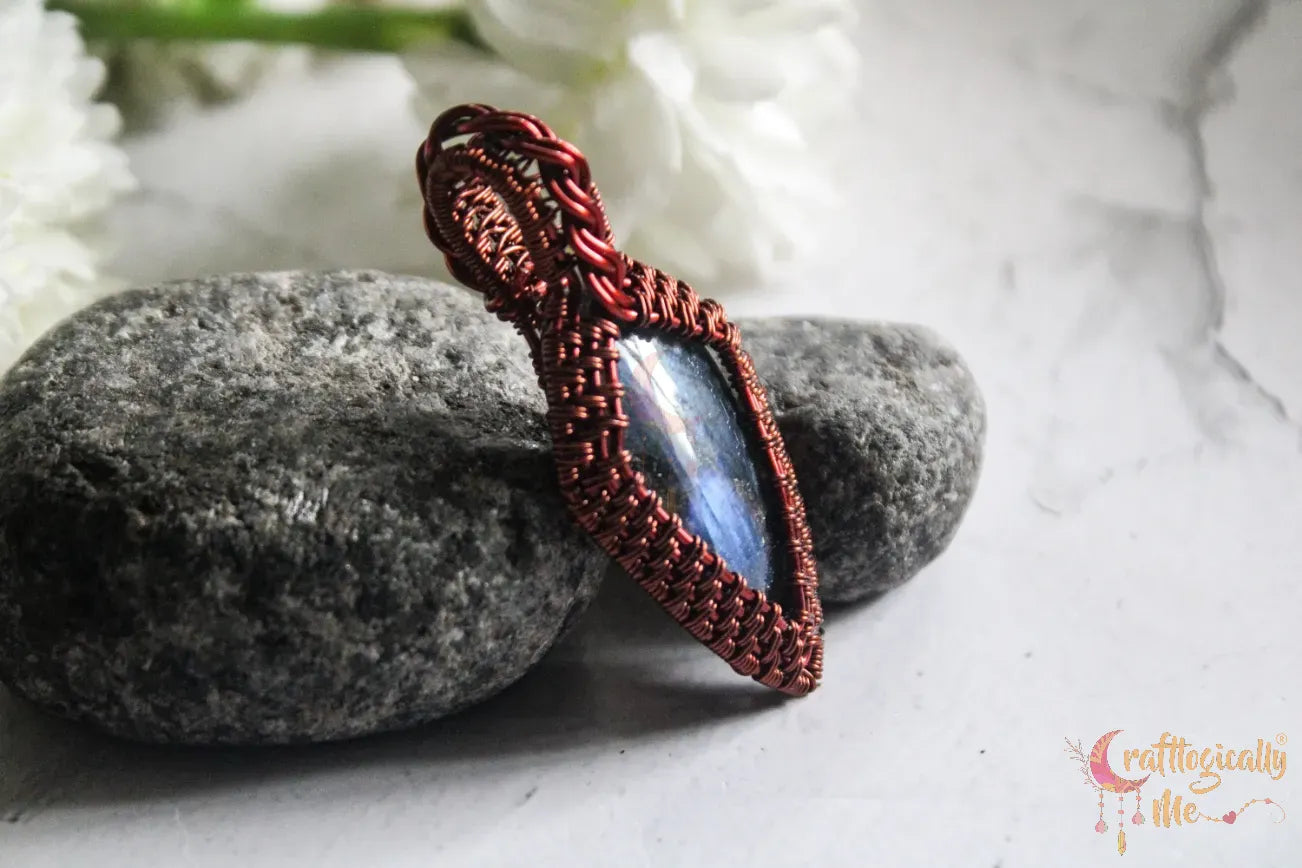 Blue Labradorite Gemstone Diamond Frame Wrap Pendant – Handmade Anti-Tarnish Copper Wire Wrapped Jewelry