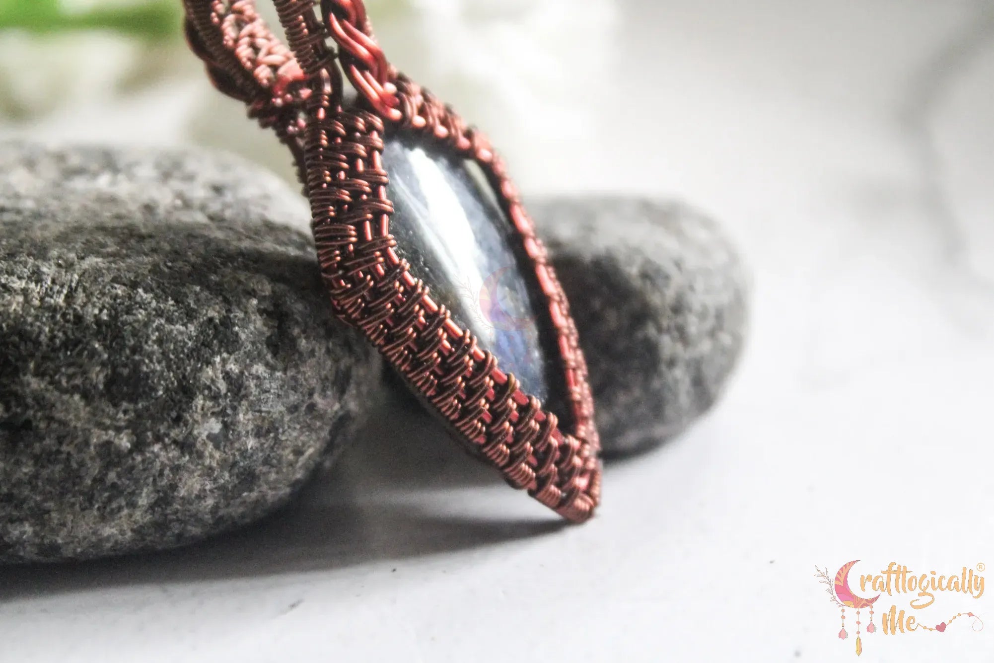 Blue Labradorite Gemstone Diamond Frame Wrap Pendant – Handmade Anti-Tarnish Copper Wire Wrapped Jewelry