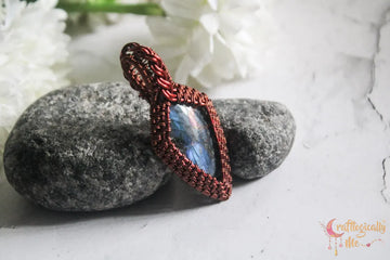 Blue Labradorite Gemstone Diamond Frame Wrap Pendant – Handmade Anti-Tarnish Copper Wire Wrapped Jewelry