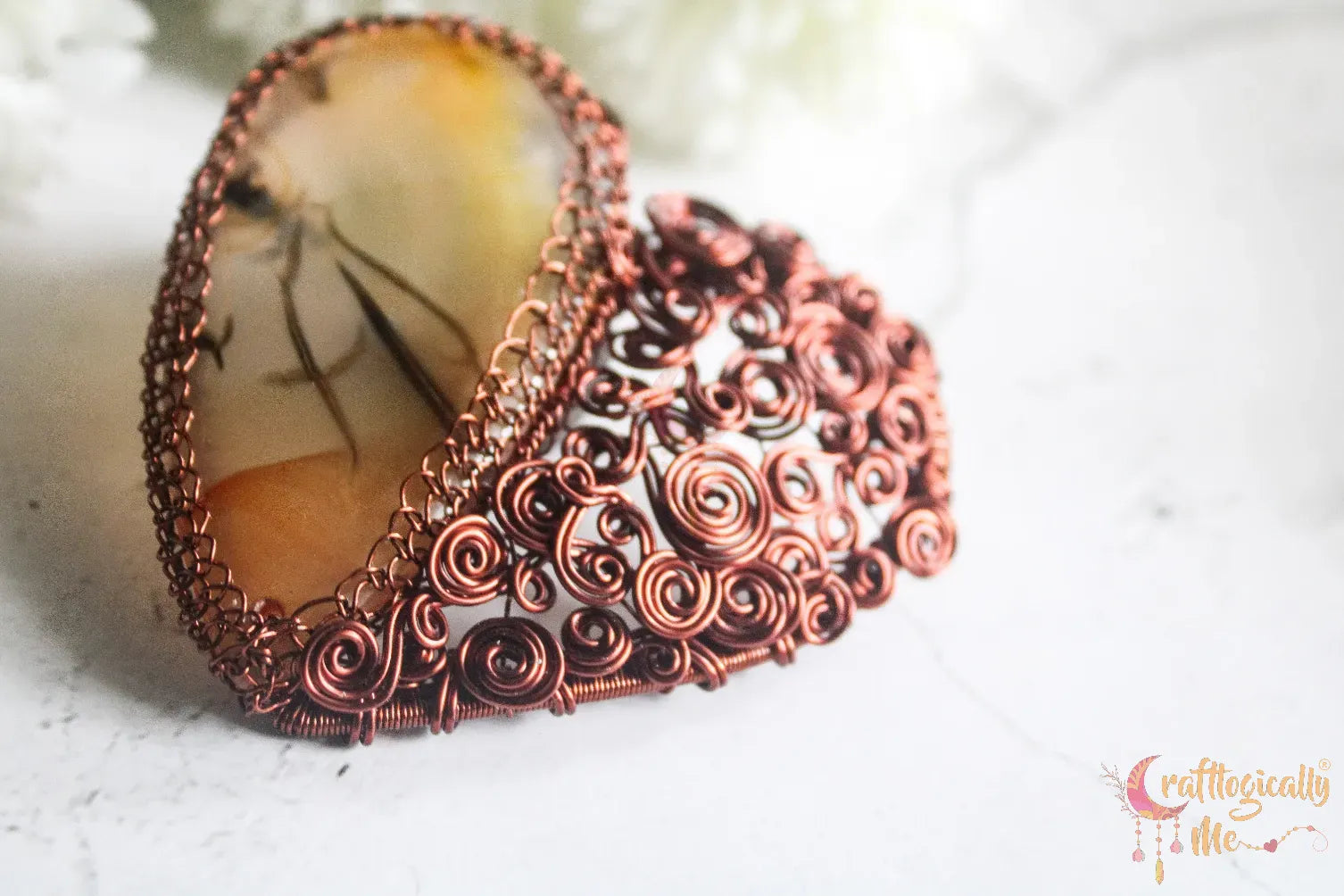 Yellow Synthetic Gemstone Swirly Heart Wrap Pendant – Handmade Wire Wrapped Jewelry