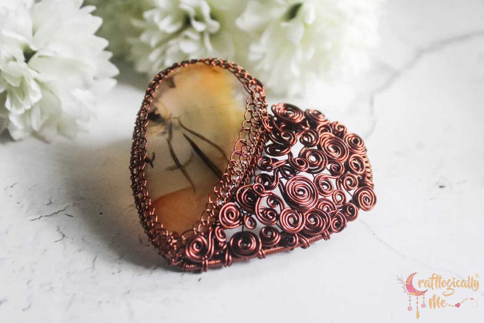 Yellow Synthetic Gemstone Swirly Heart Wrap Pendant – Handmade Wire Wrapped Jewelry