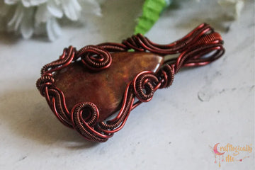 Red Moss Agate Gemstone Swirly Woven Wrap Pendant – Handmade Wire Wrapped Gemstone Jewelry