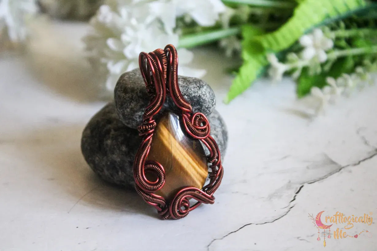 Tiger’s Eye Swirly Woven Wrap Pendant – Handmade Wire Wrapped Gemstone Jewelry