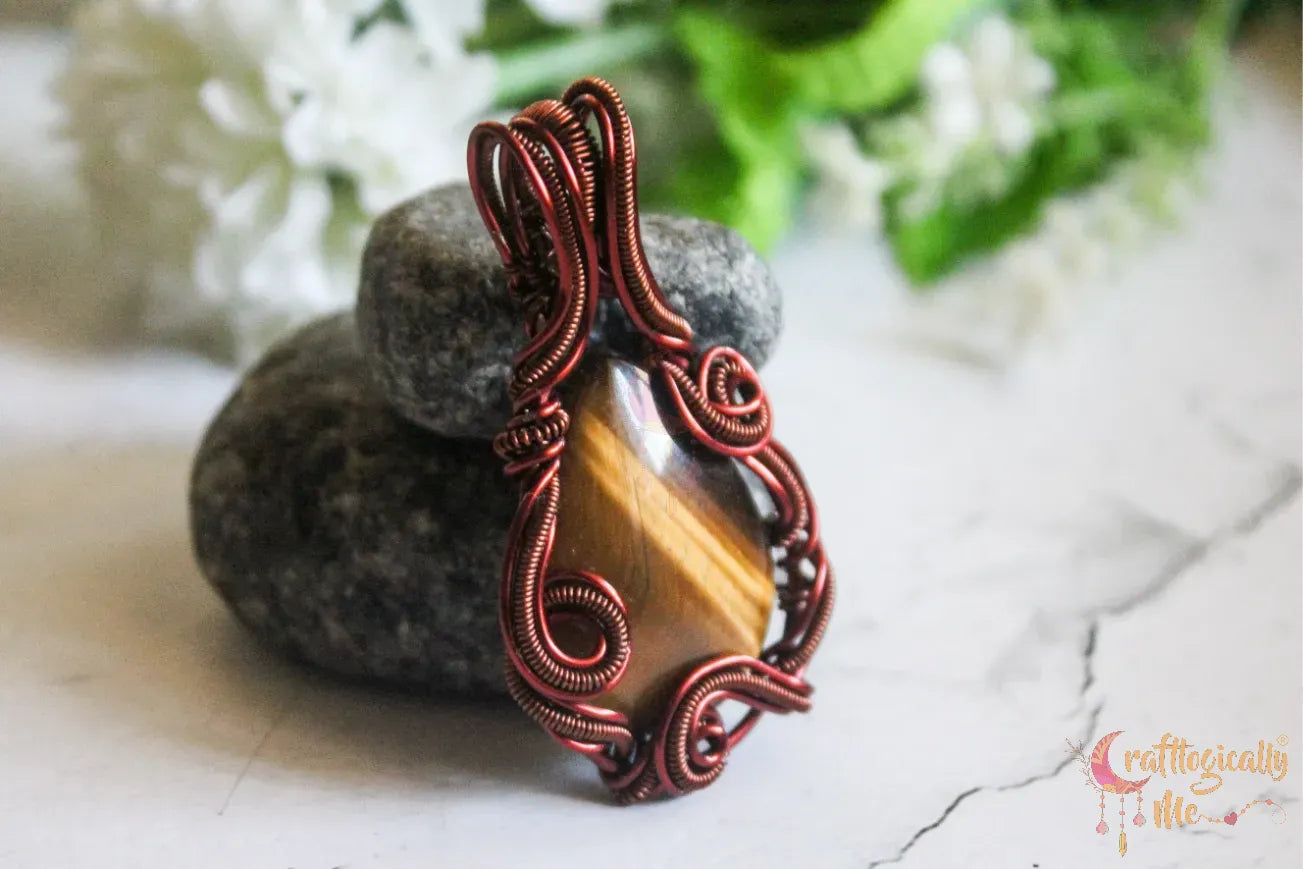 Tiger’s Eye Swirly Woven Wrap Pendant – Handmade Wire Wrapped Gemstone Jewelry